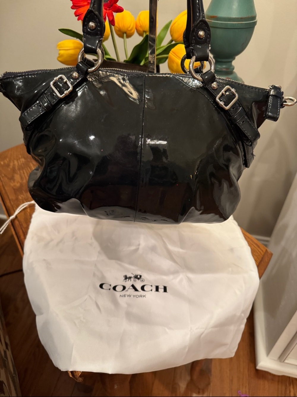 Coach Dark Blue Patent Leather Satchel with matching Wallet & Checkbook EUC - Picture 7 of 16
